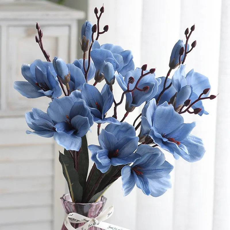 décoration intérieure moderne bouquet artificiel fleurs bleu blanc rose 43cm