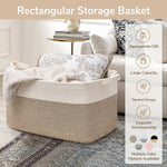 panier rangement tissé polyester pliable beige blanc rayures horizontales moderne rustique