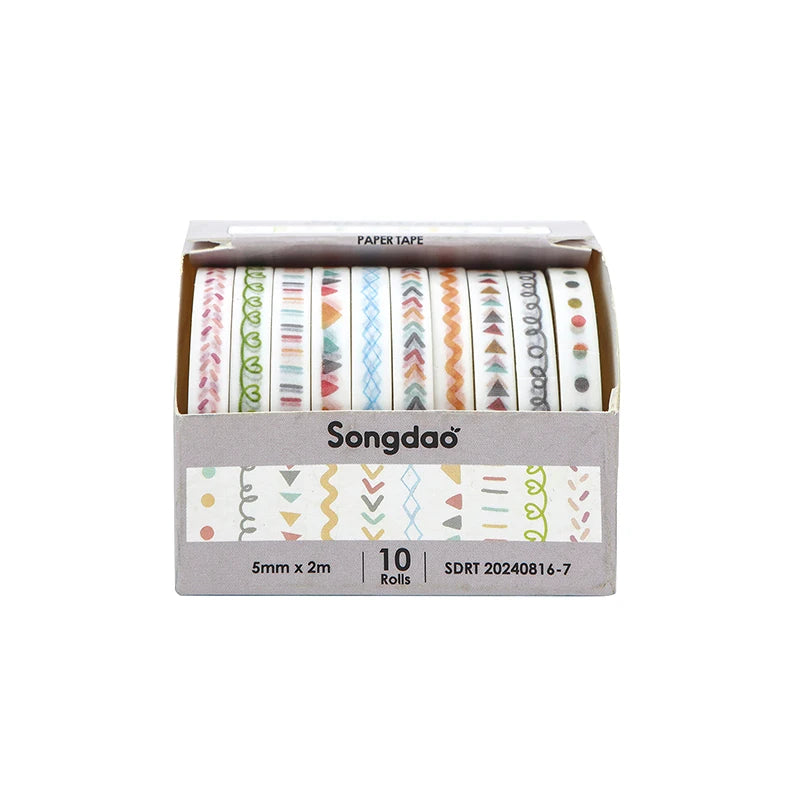 ruban decoratif moderne graphique couleurs vives motifs geometriques rayures triangles points zigzag feuilles adhésif