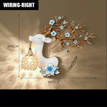 lampe murale moderne branches fleurs strass tête cerf blanc doré bleuclair