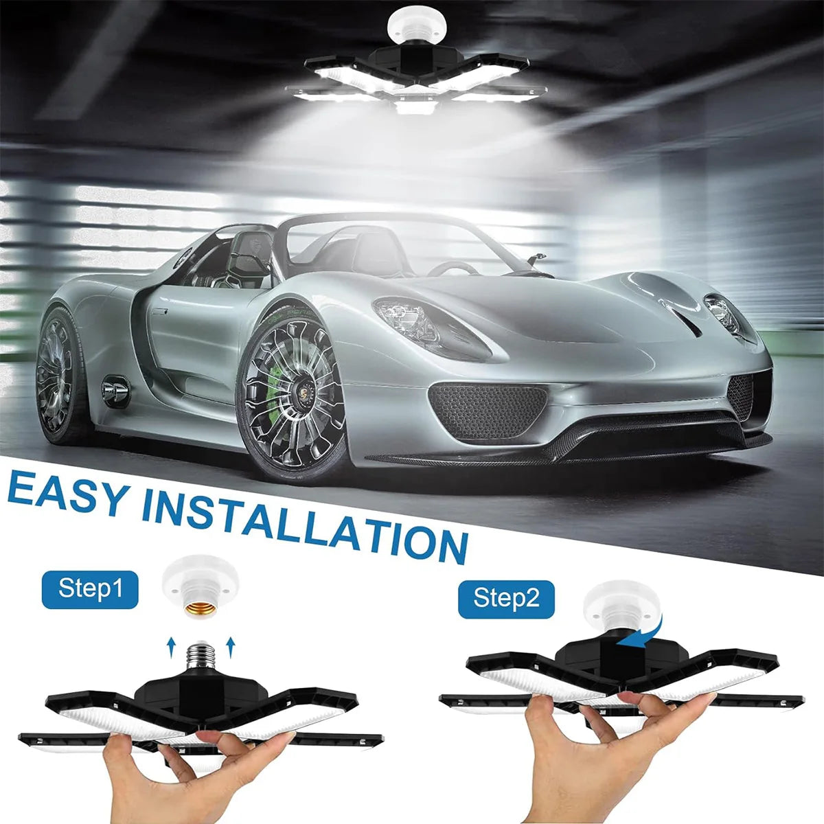 lampe led pliable noire grille ventilation moderne fixations vis éclairage garage atelier store