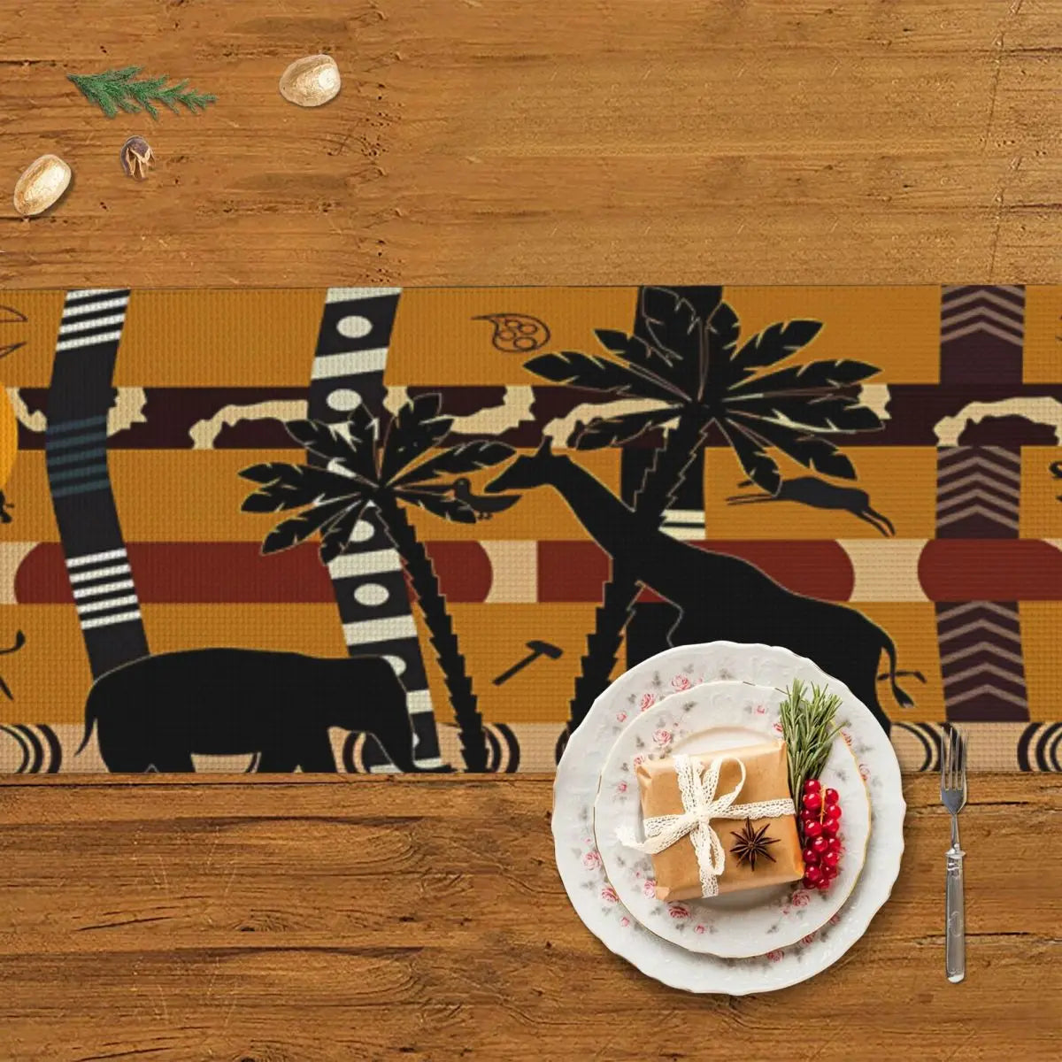 table cuisine nappe africaine motifs animaux éléphant girafe moderne festive mariageextérieur