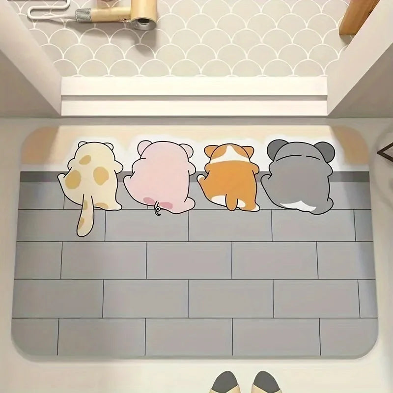 tapis sol animaux chat lapin géométrique coton gris blanc orange rose beige salon salle