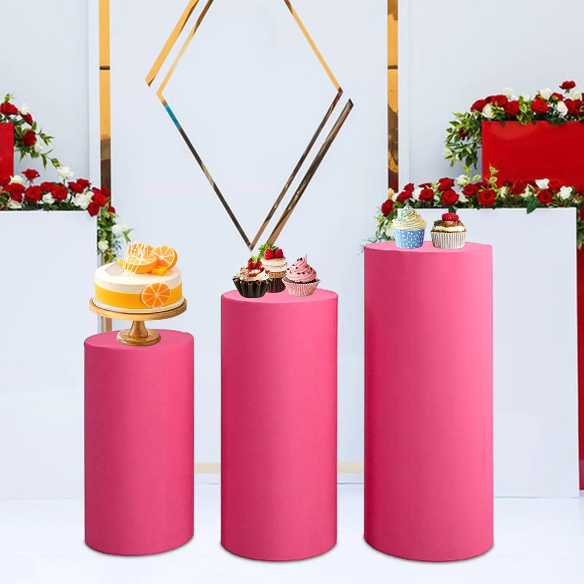 supports présentation desserts tissu couleurs modernes mariage fêtes uni minimalistes