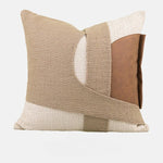 taies d'oreiller géométriques patchwork moderne lin polyester beige marron clair blanc respectueux environnement