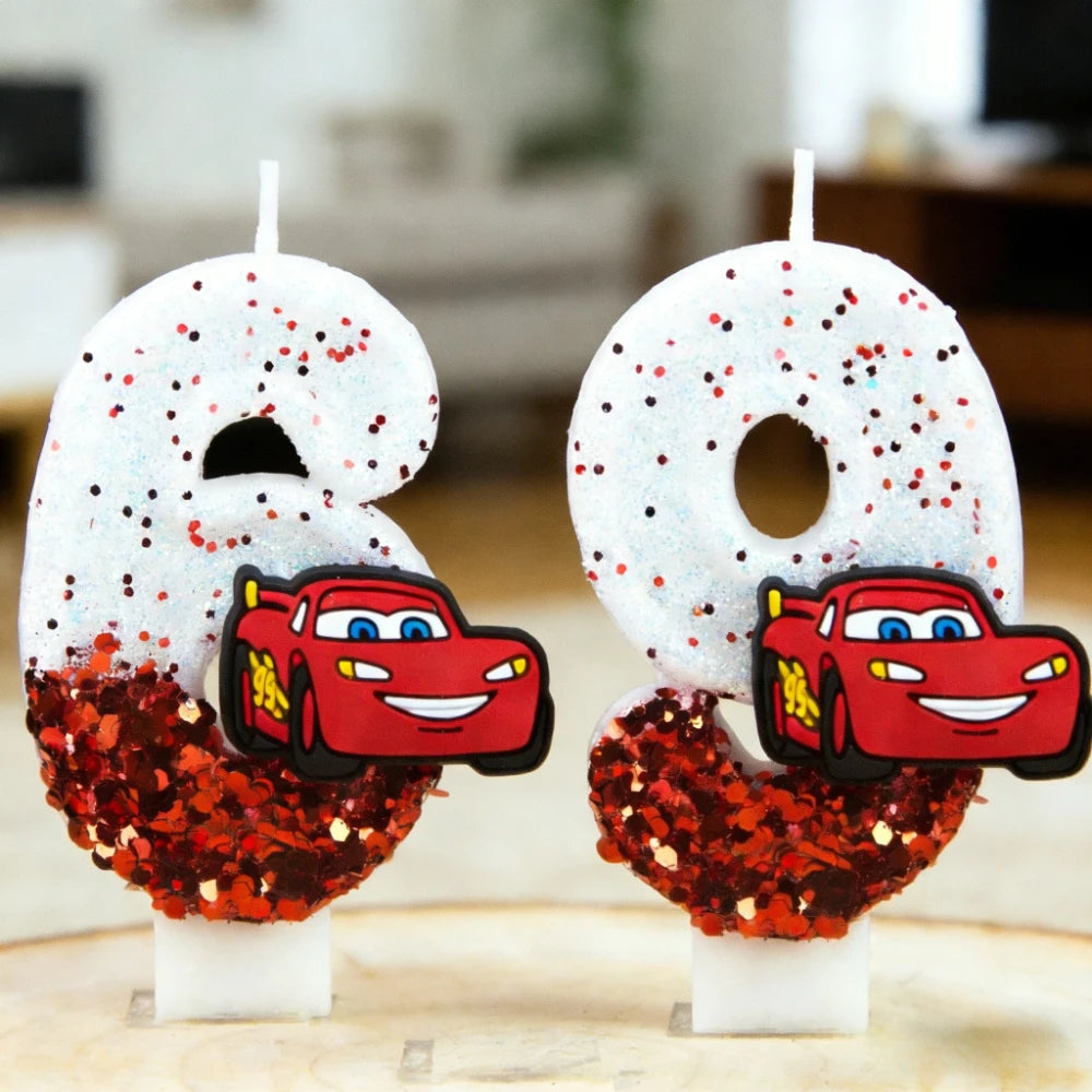bougie numérique anniversaire lightning mcqueen disney glitter voiture forme chiffre blanc rouge