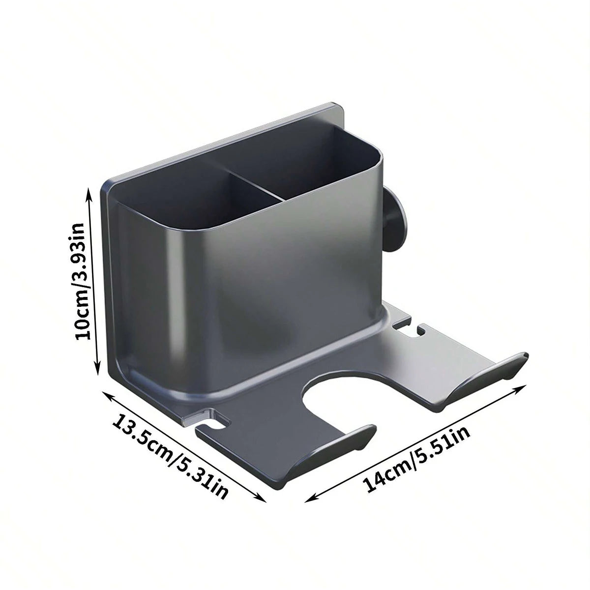 porte sèche cheveux adhésif moderne gris métallisé salle bain rangement brosse gobelet téléphone