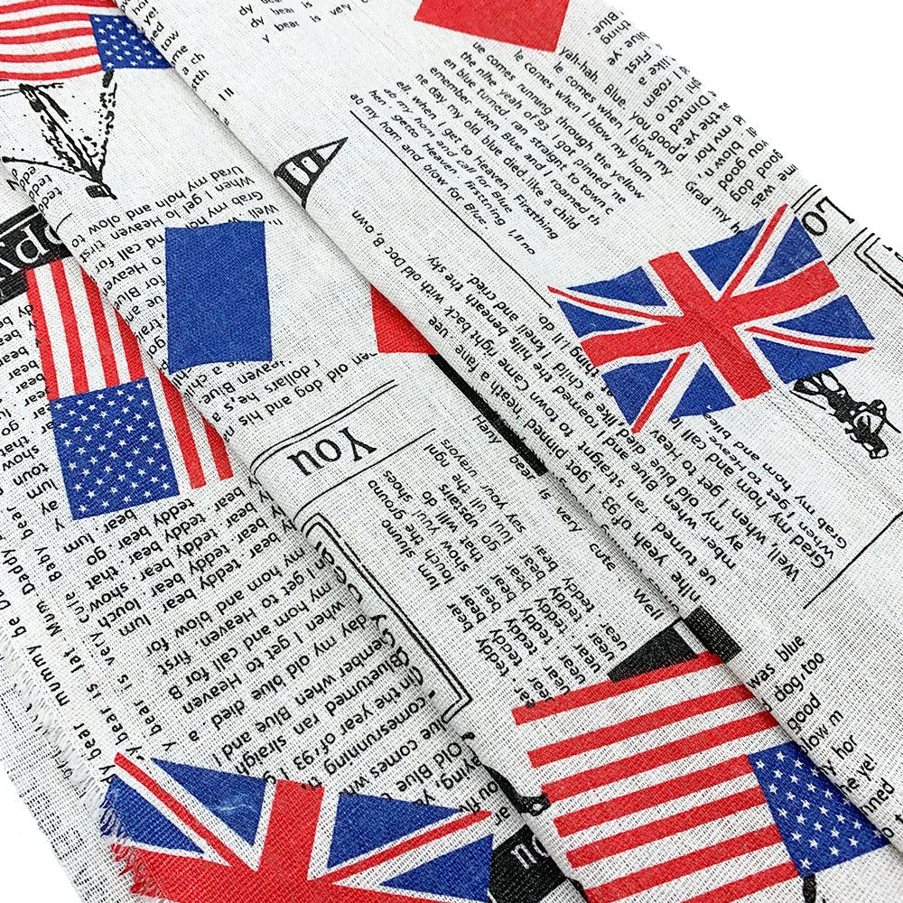 tissu coton lin imprimé journal vintage drapeaux motifs textes protection uv