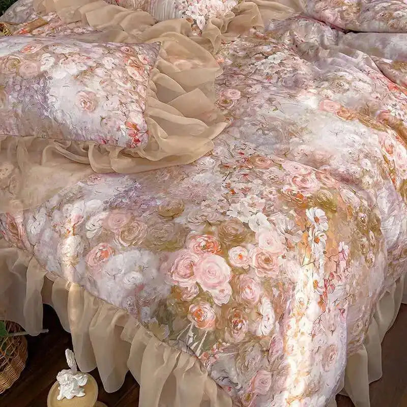 Housse de couette une place florale kaki