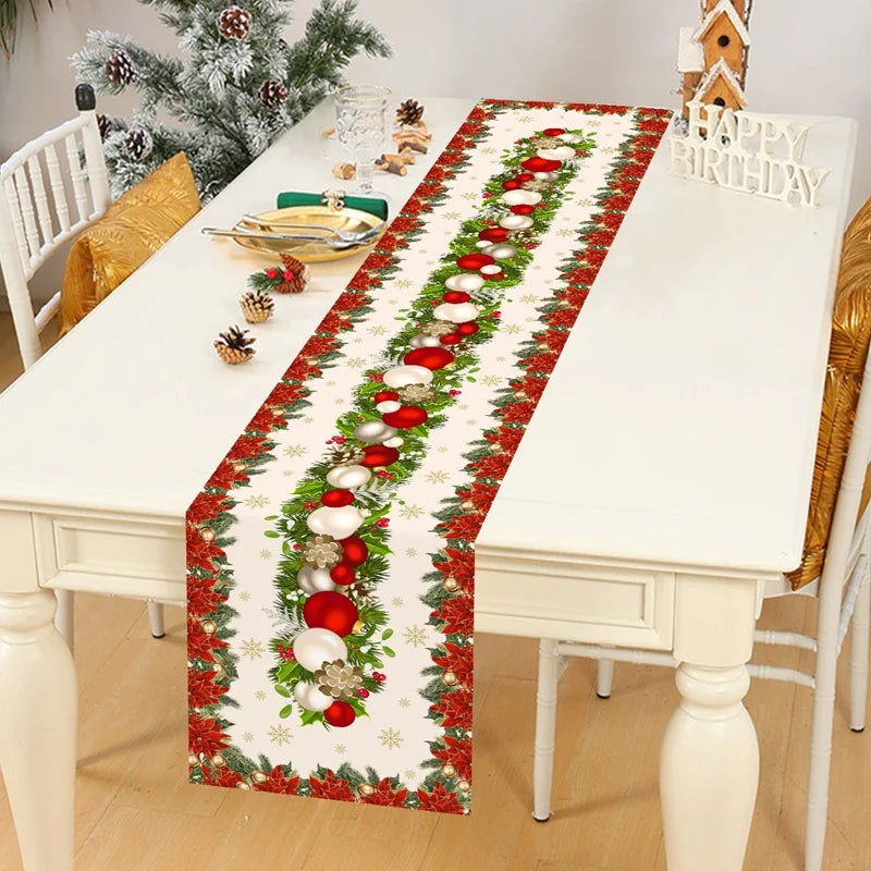 Chemin de table de Noël rouge et blanc motif floral