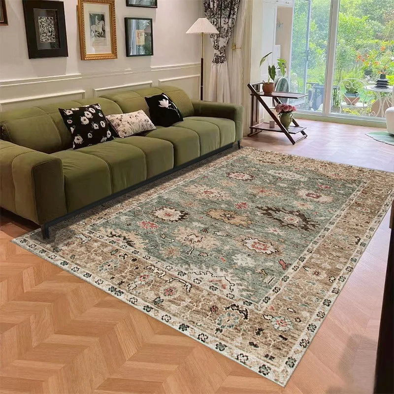 tapis floral orné vert beige bleu classique vintage antidérapant extérieur salon chambre prière