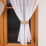 rideau moderne élégant polyester translucide motif rayures beige blanc salon