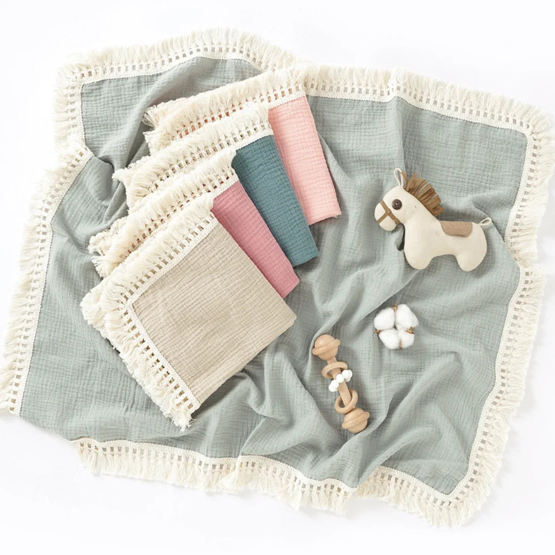 couverture bébé coton biologique 100% quatre saisons solide vert pastel beige rose pâle