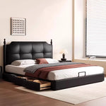 lit noir simili cuir moderne rangement tiroirs chambre coucher bois