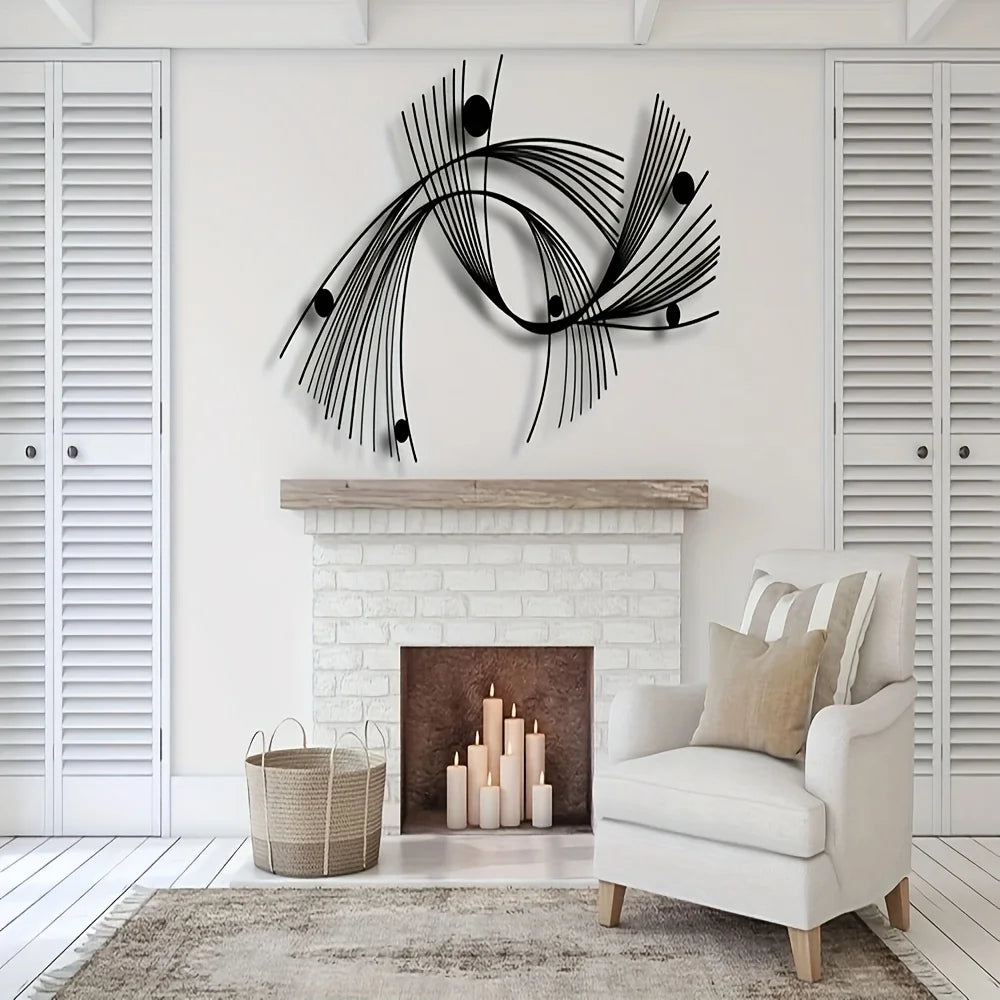décoration murale abstraite métal noir blanc lignes courbes formes géométriques moderne minimalisteintérieurextérieur