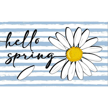 tapis antidérapant moderne motif marguerite hello spring blanc bleu jaune intérieur extérieur résistant lavage