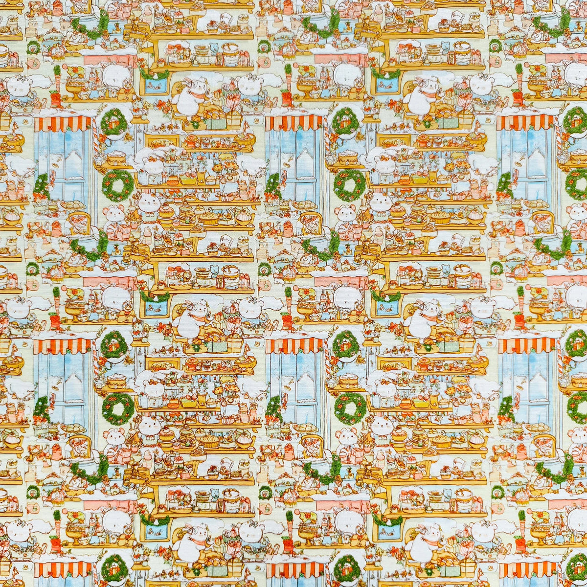 tissu coton imprimé personnages noël blanc orange vert bleu rouge illustratif cartoon festive market