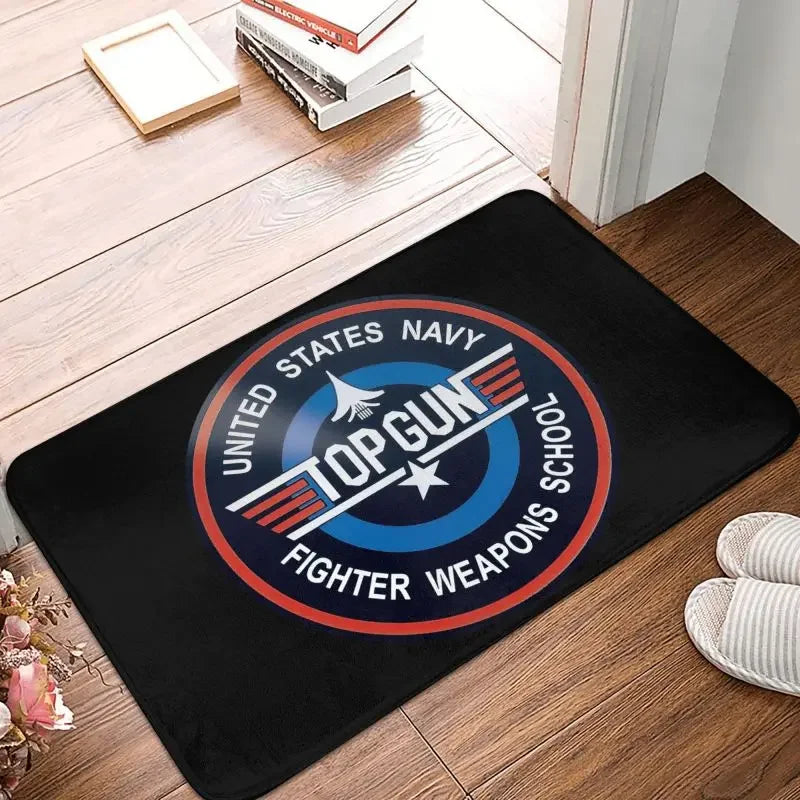 tapis top gun logo avion militaire noir bleu rouge moderne vinyle feutre antidérapant couloir