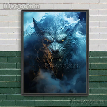 toile art animaux fantastiques cerf loup chien rat décoration salon mystérieux noir bleu