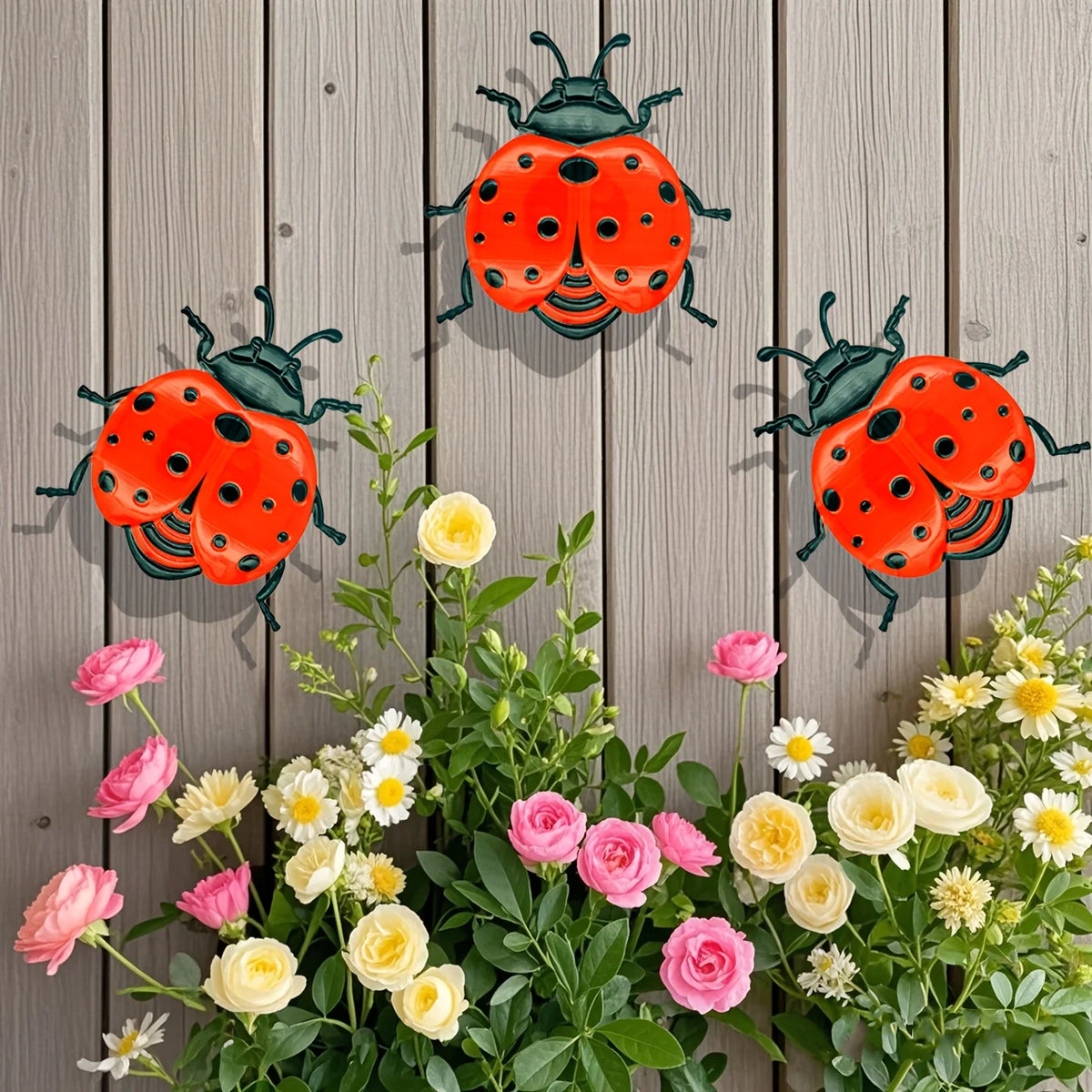 décoration murale coccinelle rouge noire artisanal métal extérieur intérieur pièces points noirs réalistes vibrant