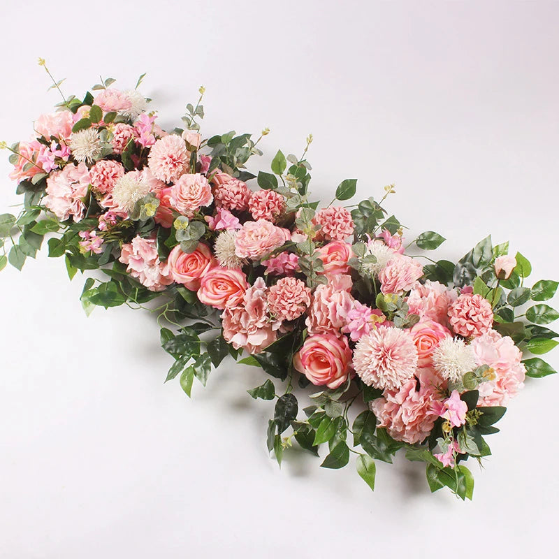 guirlande florale artificielle fleurs roses dahlias feuilles vertes décoration murale extérieure 100cm blanc rose