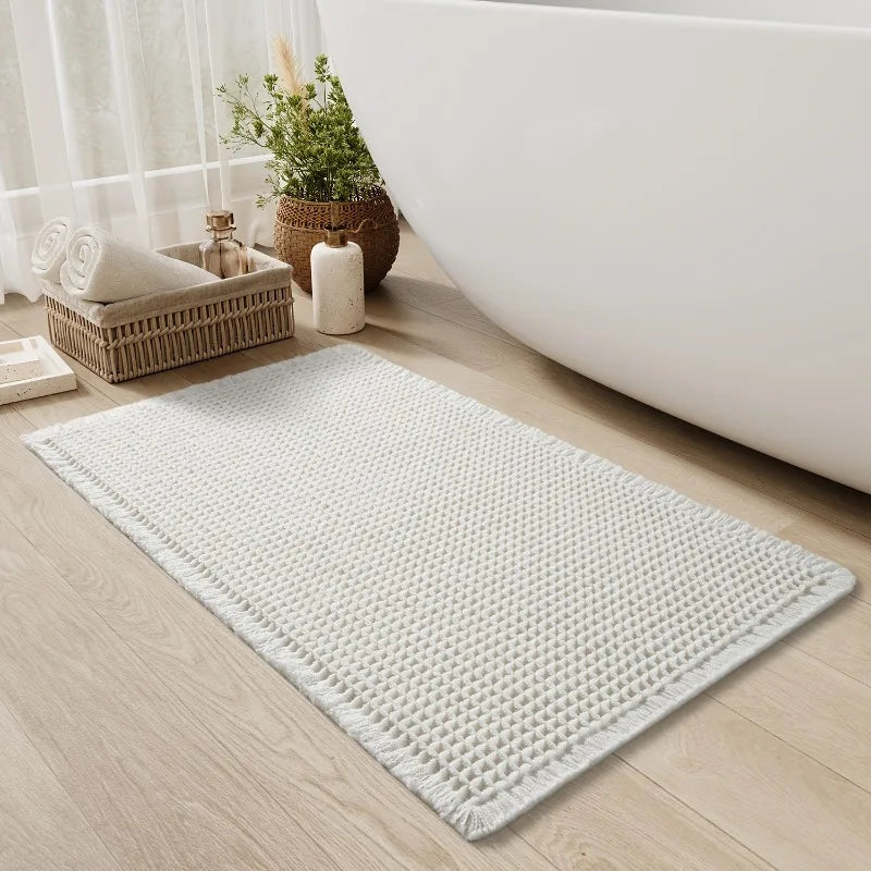 tapis bain polyester gris moderne motif géométrique antidérapant absorbant lavable machine