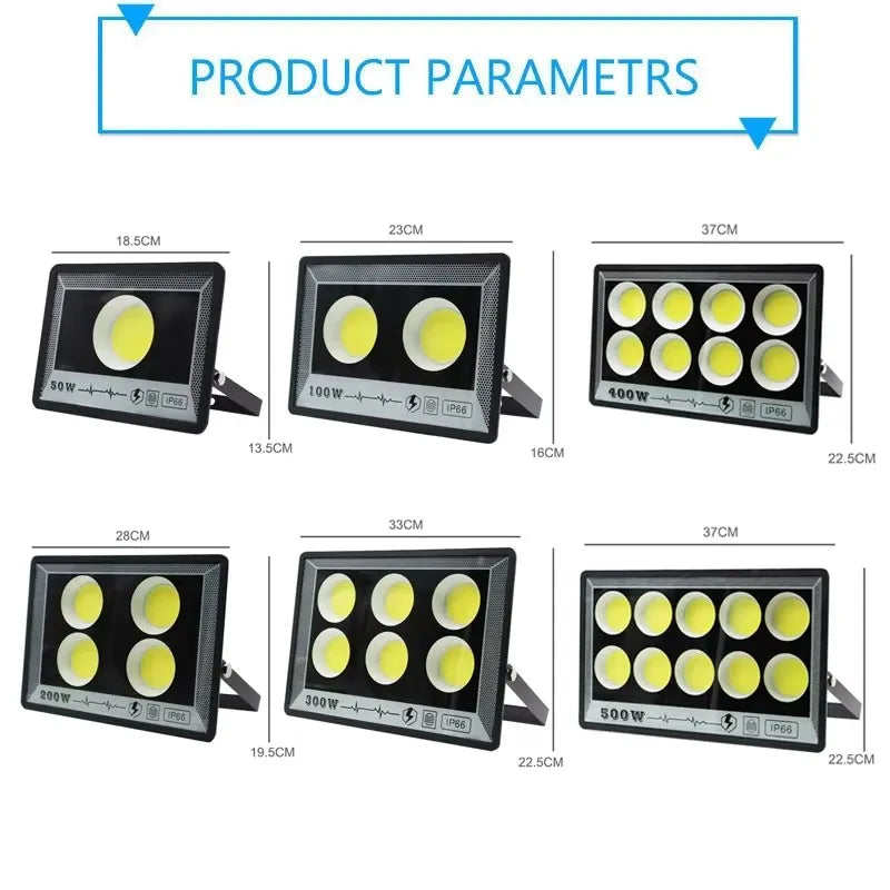 projecteur led ip66 étanche noir moderne clips câbles 50w 100w 300w 400w 500w