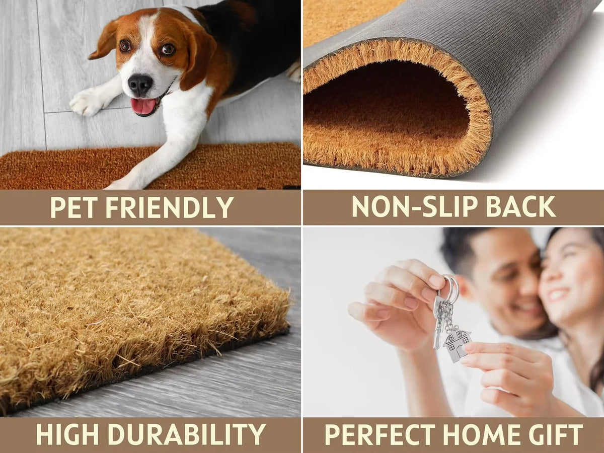 tapis d'entrée personnalisable marron clair fibre coco antidérapant moderne housewarming gift bienvenue