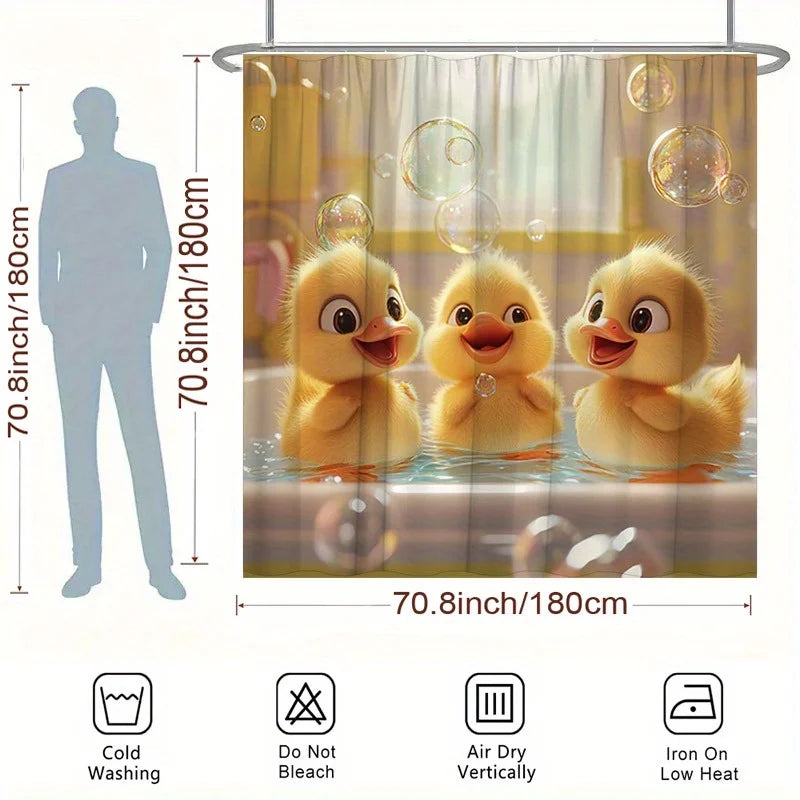 rideau douche canards mignons jaune blanc vert pastel opacité métalliques 180cm 200cm