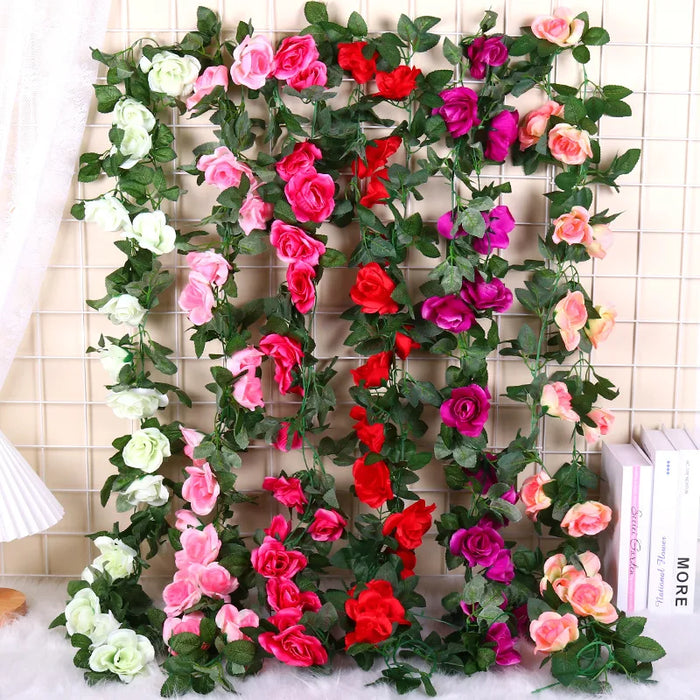 Guirlande de fleurs artificielles roses en soie de 240 cm suspendue pour décoration de mariage