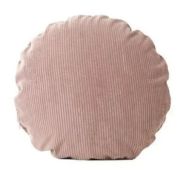housse coussin ronde velours côtelé rayures horizontales décoration canapé salon moderne rose pâle