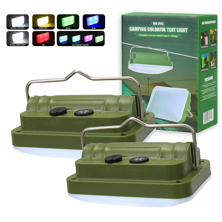 lampe camping rechargeable vert olive modes éclairage portable étanche crochetarrière led moderne