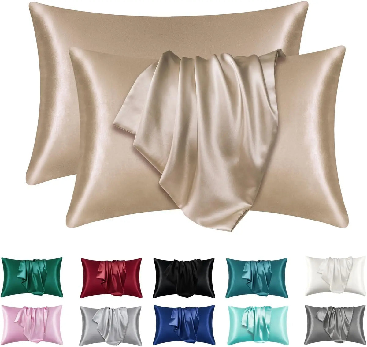 lot protège oreiller noir satin brillant cheveux peau lit moderne
