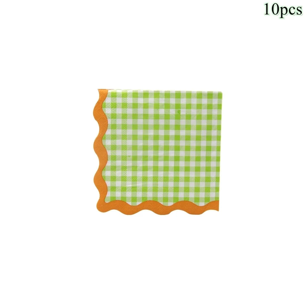 serviettes papier festives carreaux fruits pommes poires anniversaire mariage printemps orange rose