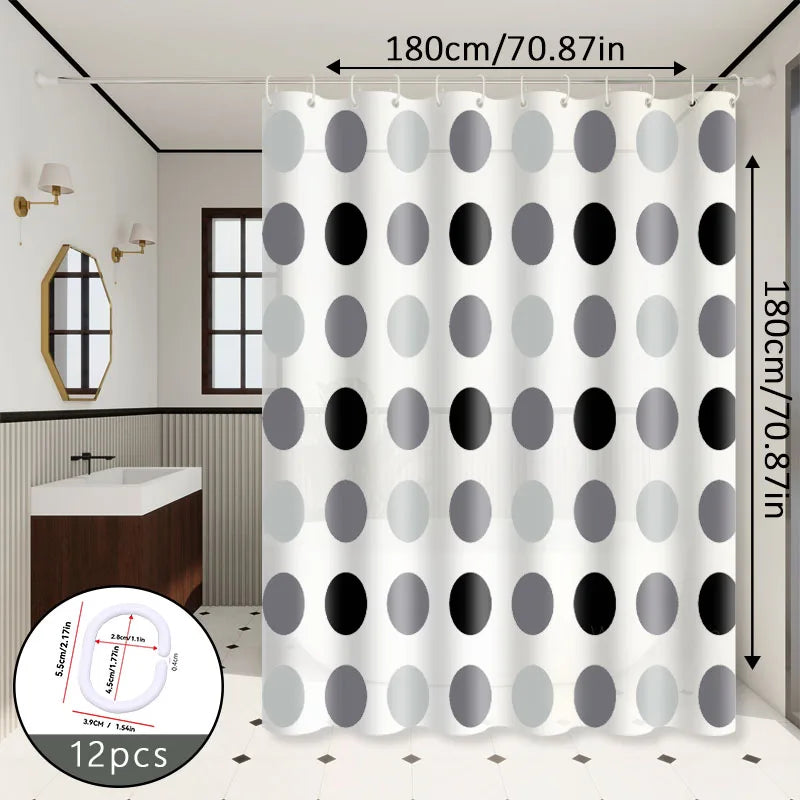rideau douche moderne cercles noirs gris fond blanc opacité respectueux environnement