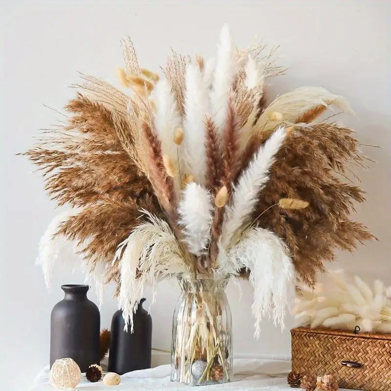 bouquet fleurs séchées pampas blanches beige naturel boho décoration intérieure rustic