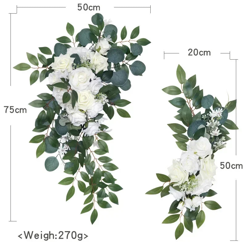 arche decorative mariage fleurs roses blanches feuilles vertes tissu transparent bouquets romantique champetre