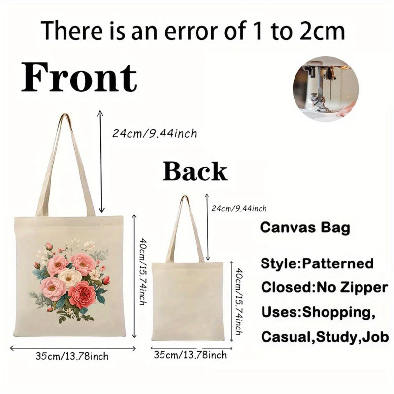 sac main toile fleurs roses blanches poignées tissu motif imprimé beige clair réutilisable respectueux