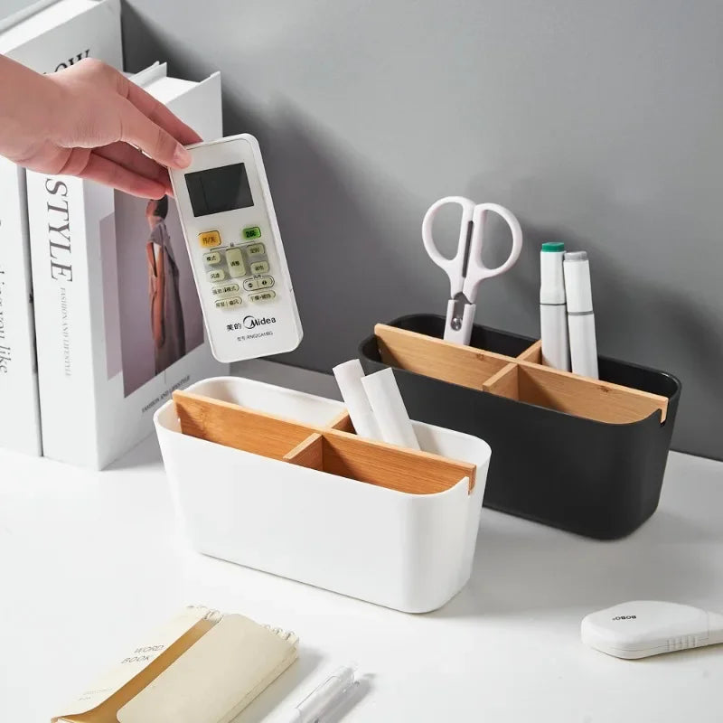 organisateur bois naturel noir blanc rangement minimaliste respectueux environnement multifonctionnels cosmétiques fournitures