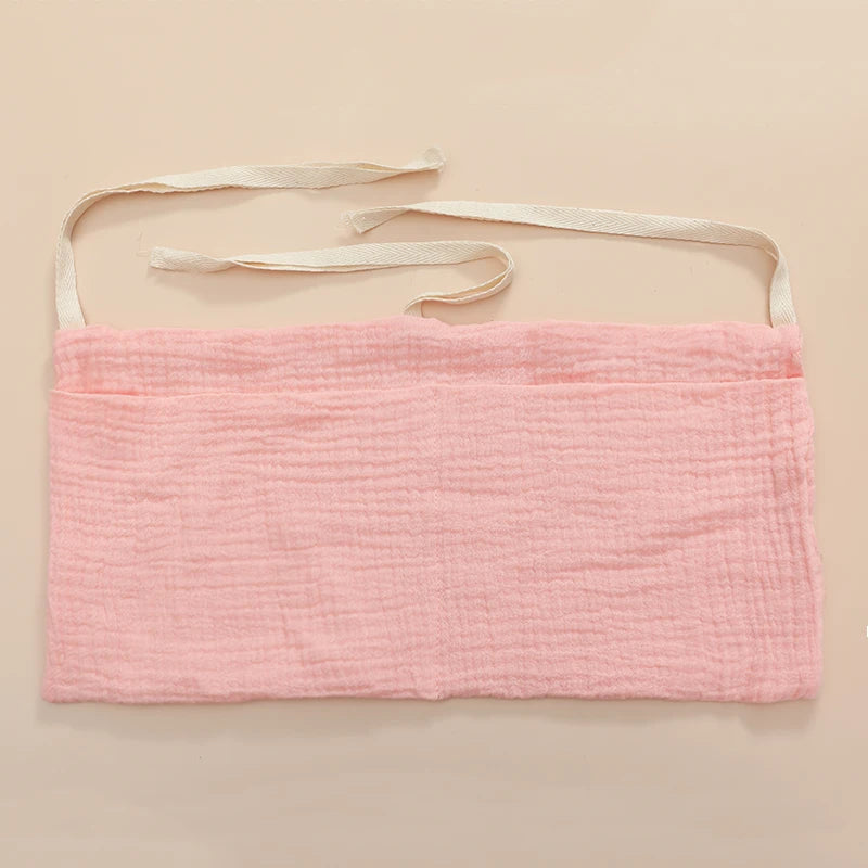 sac rangement lit bébé coton coeurs dorés gris simple double poche fixation ruban