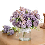 bouquet fleurs artificielles pivoines soie rose blanc violet bleu clair jaune feuillage vert décoration