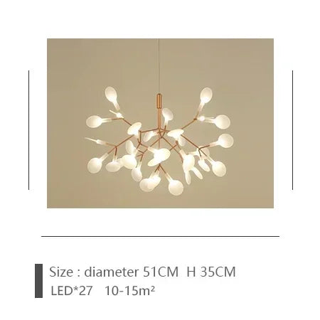 suspension lumineuse moderne branchée feuilles translucides lumière led blanc doré