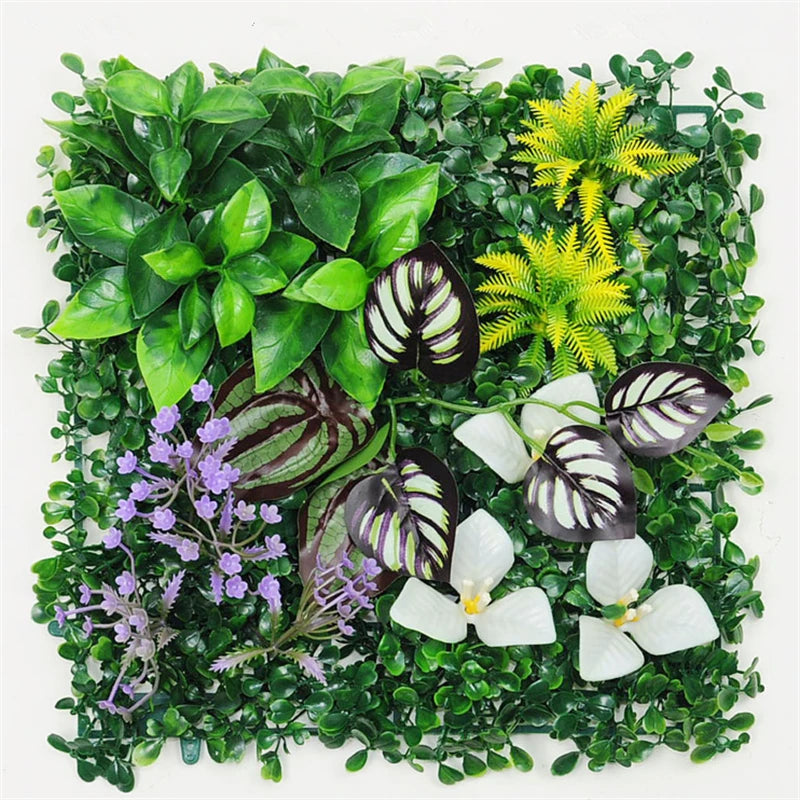 panneau mural plantes artificielles herbe verte fleurs blanches décoration jardin extérieur mur extérieur décoratif
