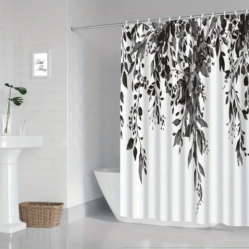 rideau douche moderne floral feuilles eucalyptus polyester opaque 180x180cm 180x200cm
