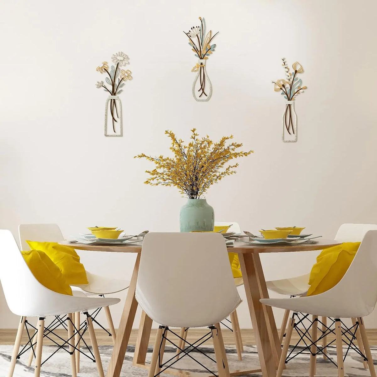 bouquet mural fleurs artificielles moderne minimaliste adhésif blanc beige marron