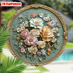 décoration murale ronde motif floral vintage roses feuilles vert menthe blanc