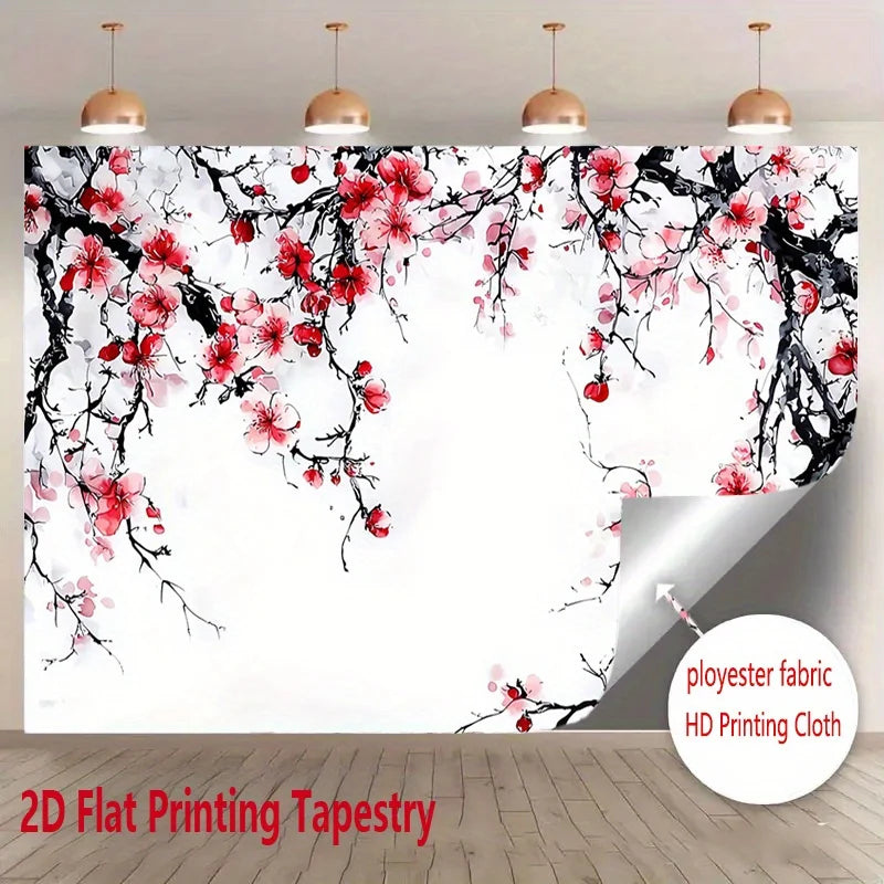 tapisserie murale moderne motif fleurs cerisier branches noires décoration intérieure chambre salon polyester