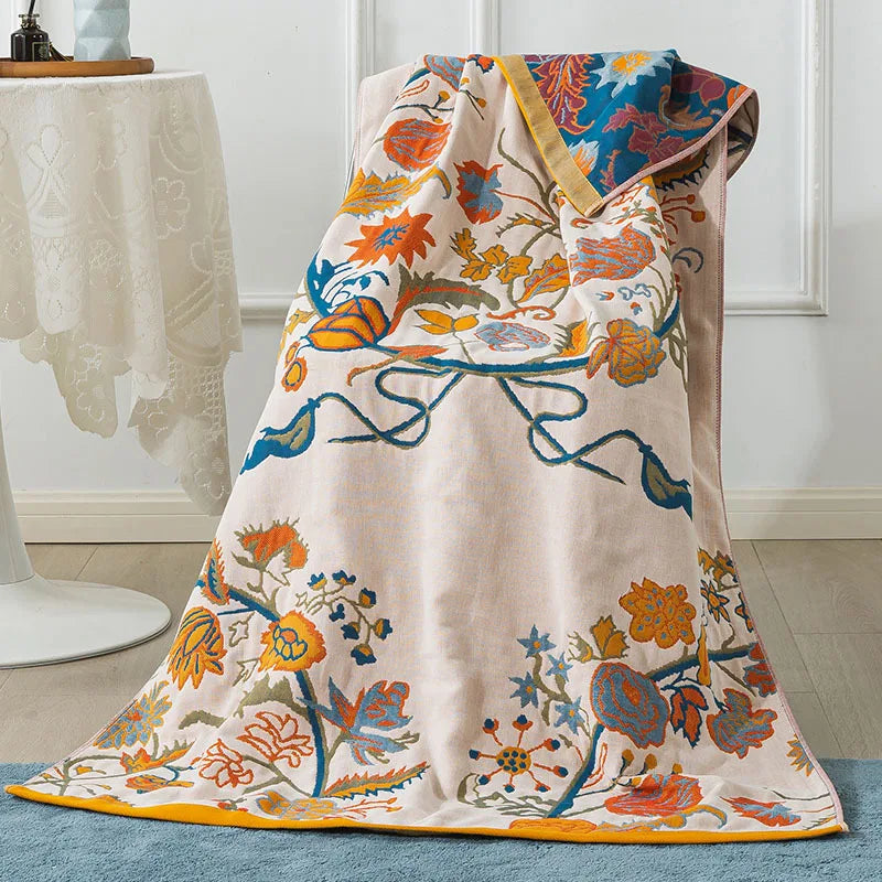 serviette bain coton fleur motif floral séchage rapide absorption eau oriental traditionnel vert beige