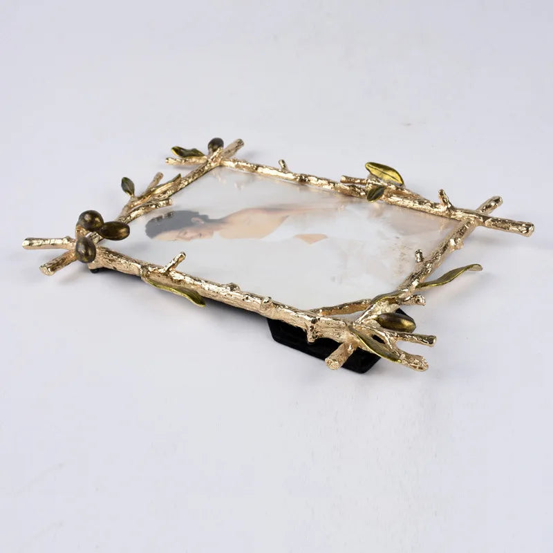 cadre photo or olivier feuilles naturel moderne decoration murale branches texturées verte