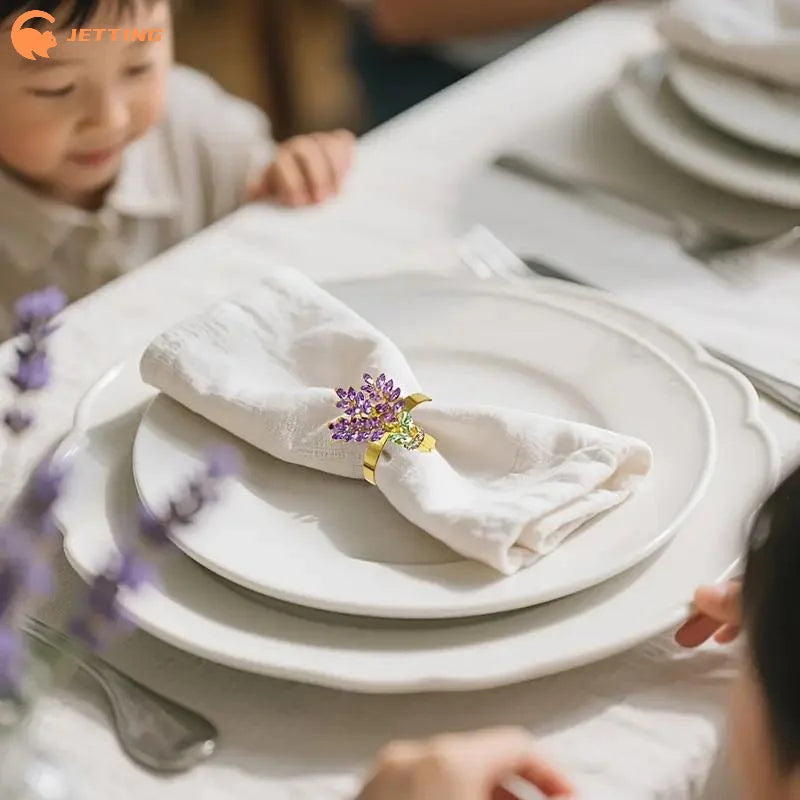 porte serviettes décoratifs violet floral élégants pierres précieuses pièces set festif mariage